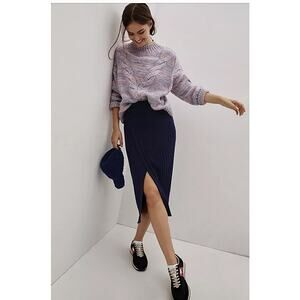 Anthropologie Maeve Leanna Navy Knit Faux Wrap Midi Skirt - XS -NWT